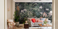 Mystical jungle mural in rich dark hues
