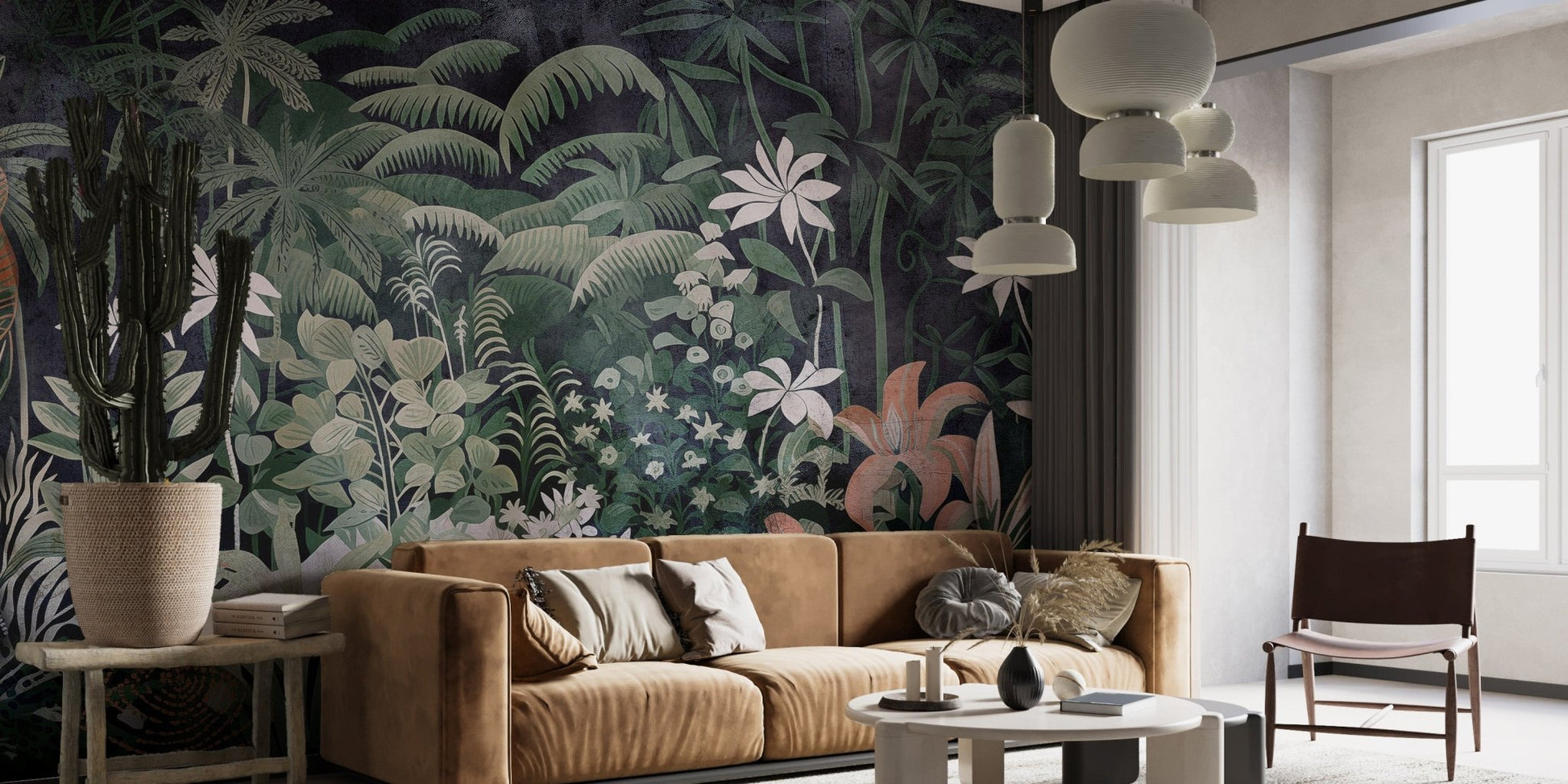 Dark botanical wallpaper with leafy details

