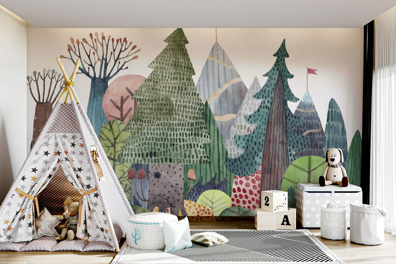 Enchanted Watercolor Woods Wall Mural - Wallanza