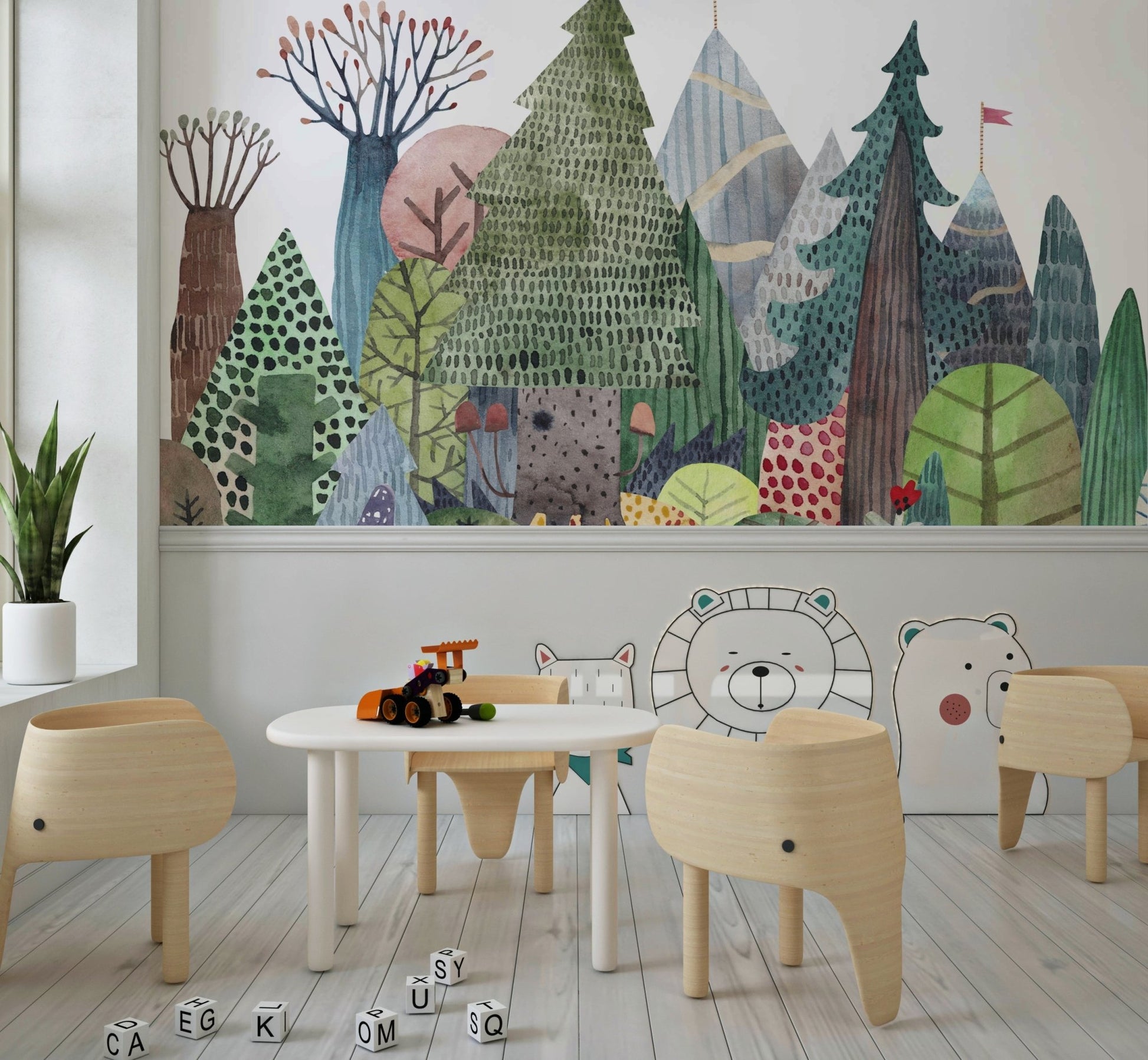 Enchanted Watercolor Woods Wall Mural for kids rooms.
