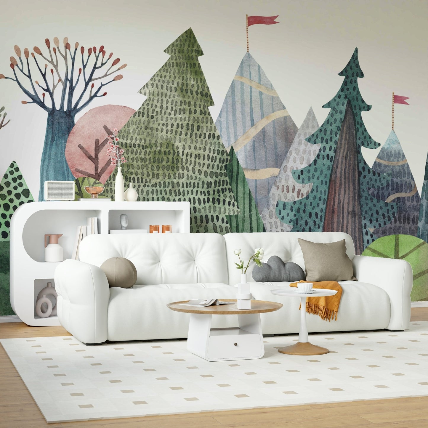 Enchanted Watercolor Woods Wall Mural in nursery.