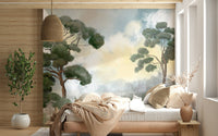 Loft gray green canopy mural accent wall