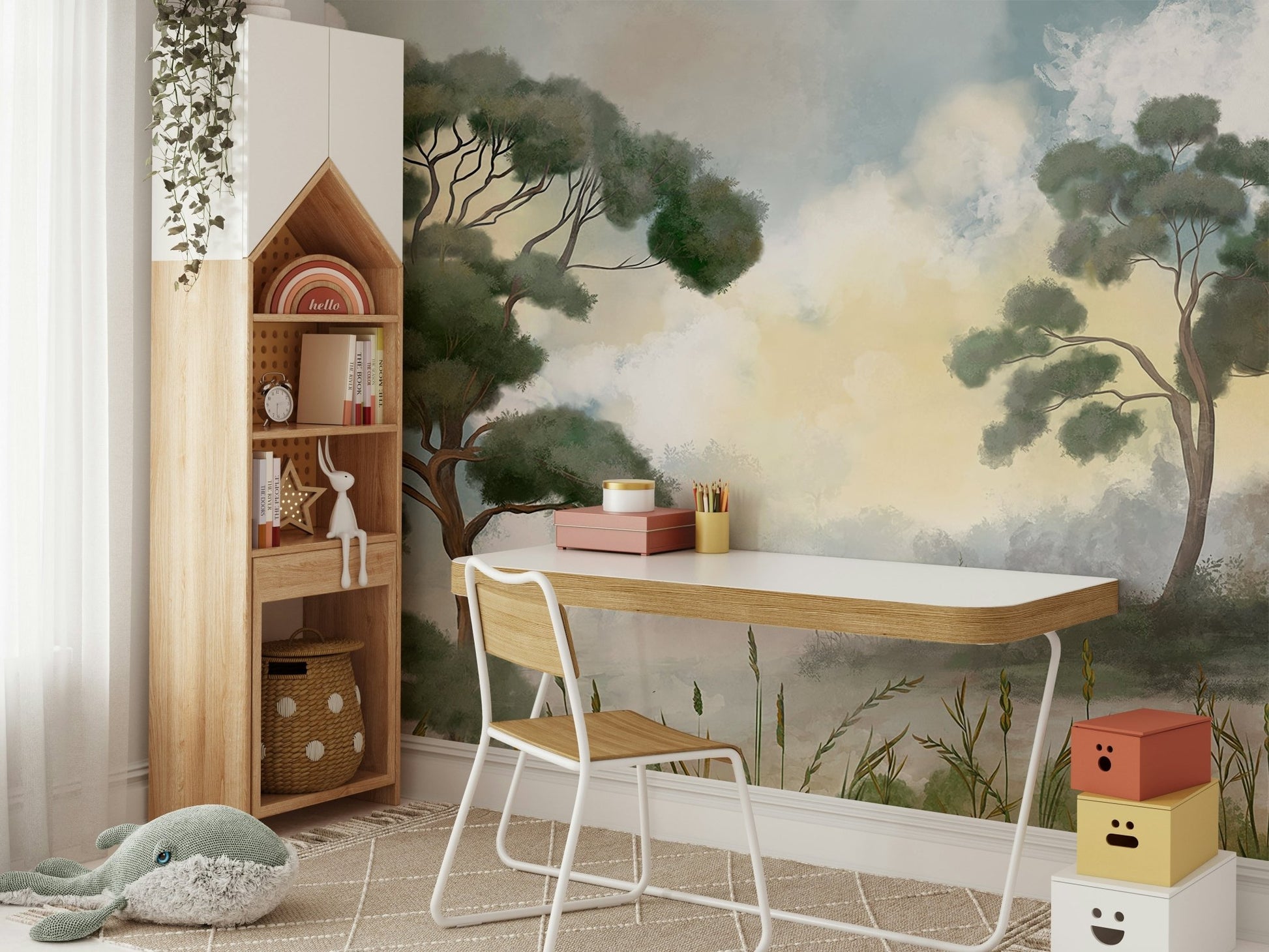cream forest vista mural accent wall