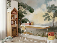 cream forest vista mural accent wall