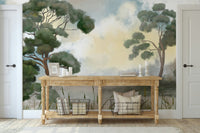 Apartment airy green mural feature wall