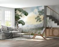 Entryway soft blue woodland wall mural feature wall