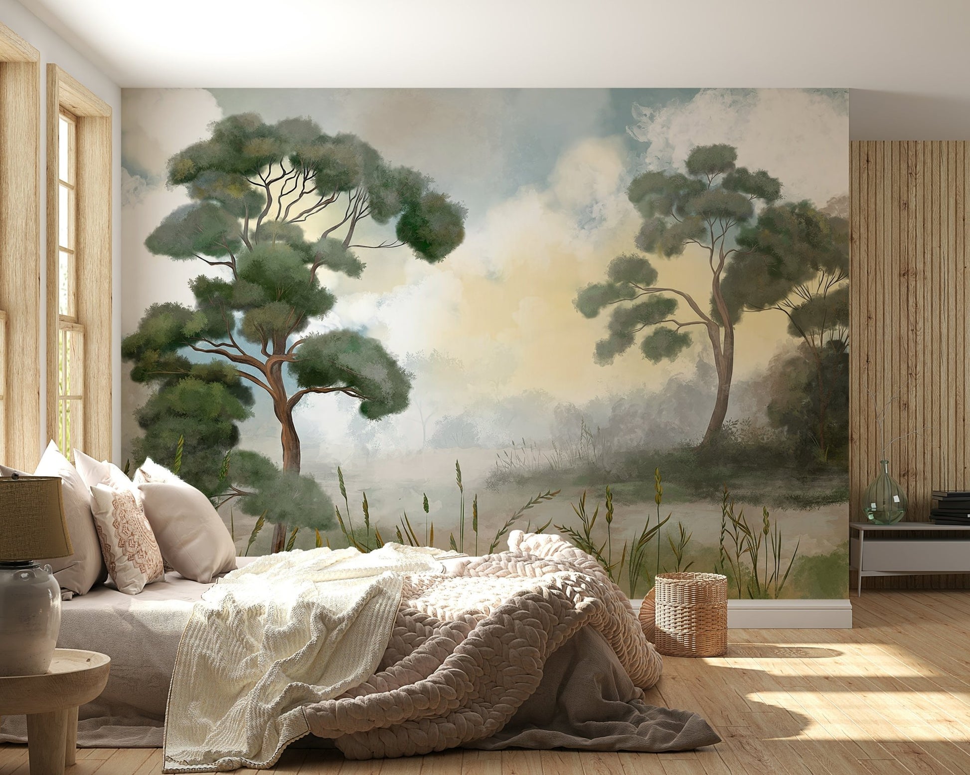teal nature wall mural for accent wall