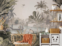 Sepia-toned jungle mural for captivating  kids room interiors.
