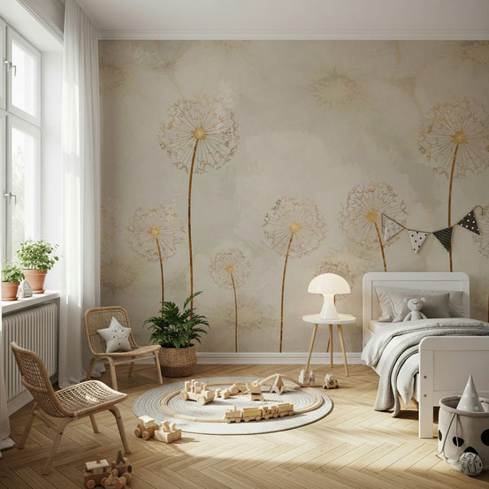 Dandelion feature wall for a calm bedroom
