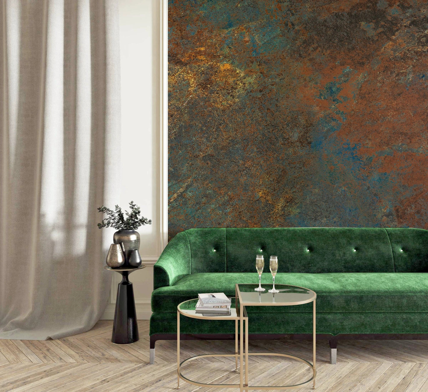 Modern abstract mural with natural oxidation