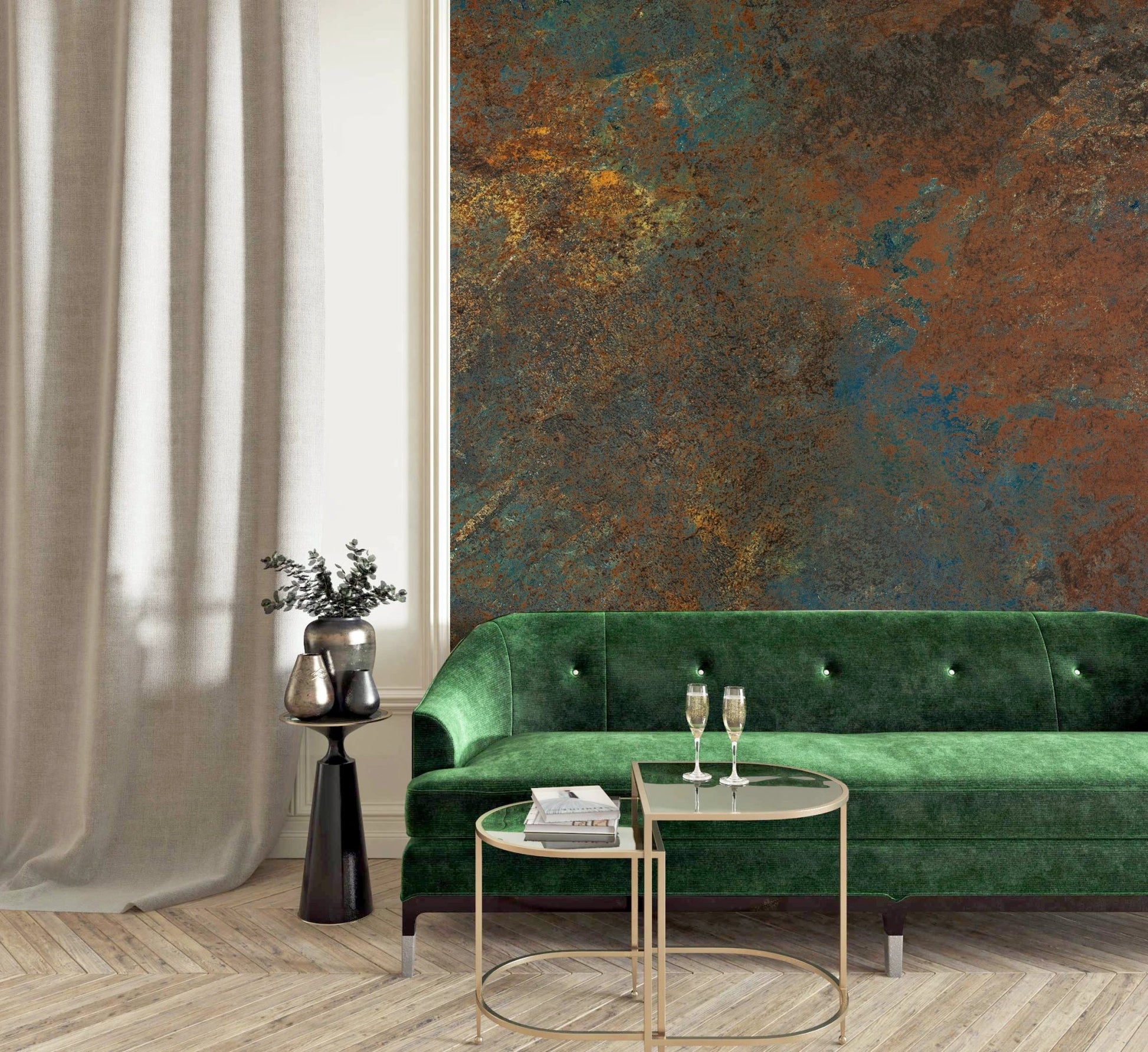 Modern abstract mural with natural oxidation