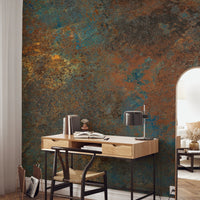 Textured rust and blue stone effect wallpaper
