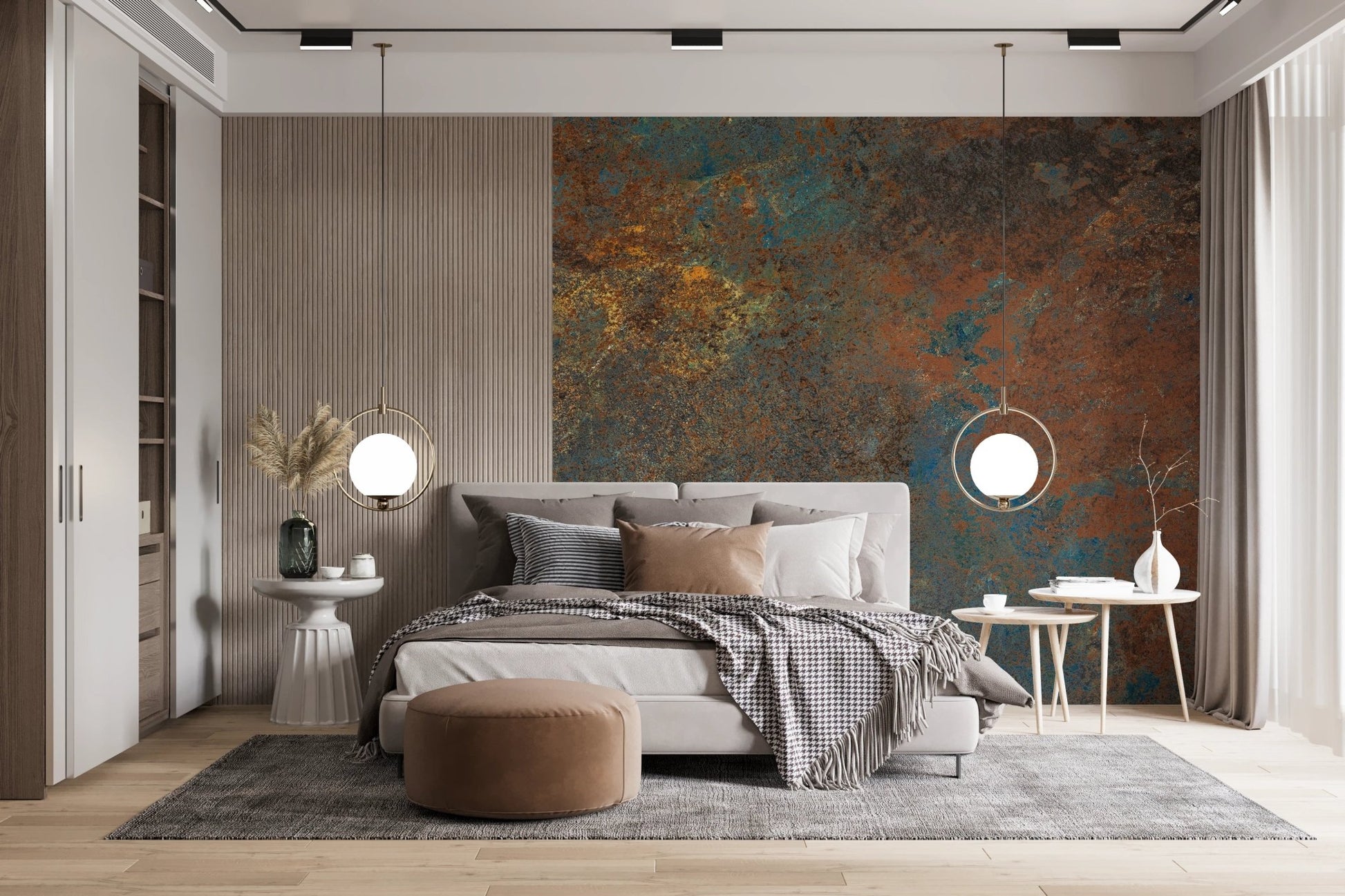 Weathered copper and iron erosion mural design