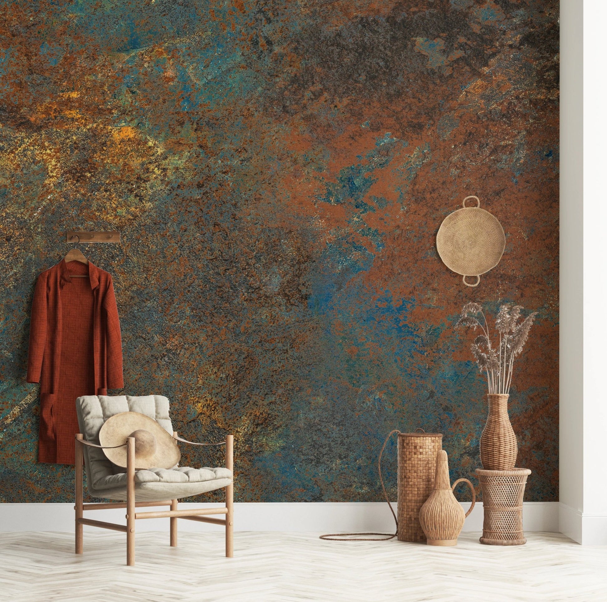 Rust and blue oxidized metal texture wall mural