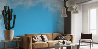 Minimal cloud wallpaper with bright blue background wall mural.