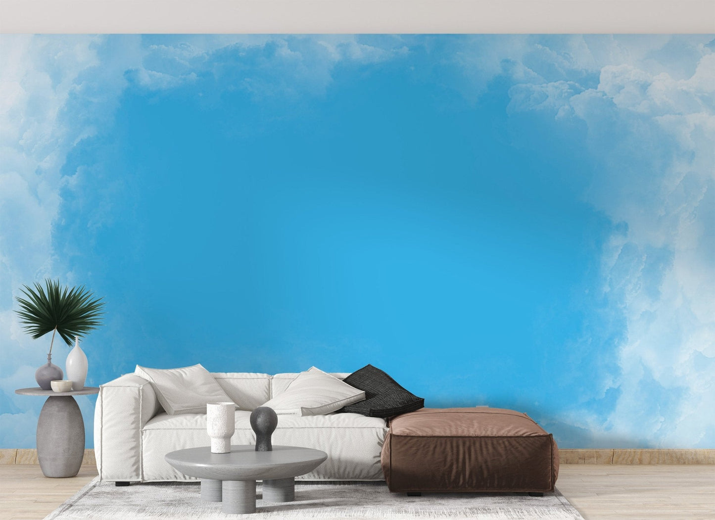 Ethereal clouds wallpaper mural soft blue sky wallpaper design.