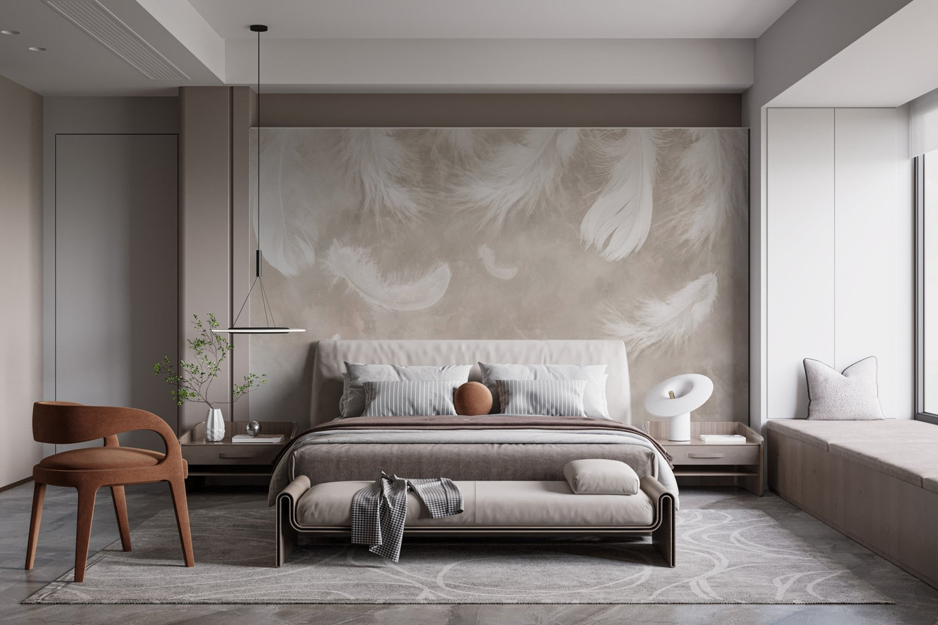 Ethereal feather wall mural for cozy spaces

