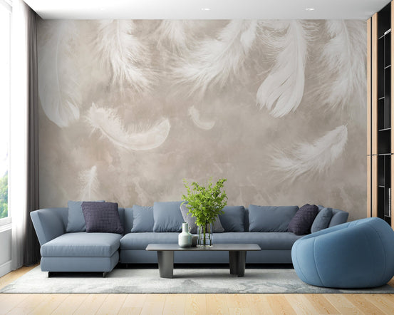 Decorative feather wallpaper with soft layered detailing.