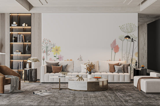 Tropical breeze wall murals with pastel floral border art