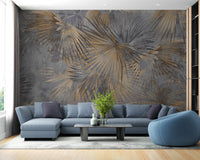 Exotic foliage grunge wall mural with modern tropical pattern.
