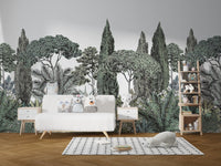 Tropical mural showcasing exotic green foliage in modern kids room.