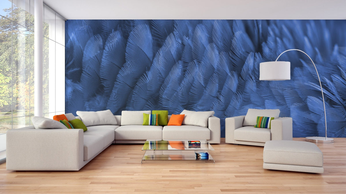 Exotic Macaw Majesty Wallpaper Murals in a spacious living room with a white sectional.