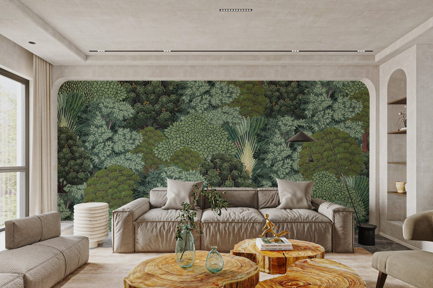 Tropical tree illustration with textured foliage wall mural