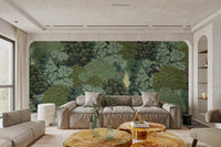 Tropical tree illustration with textured foliage wall mural