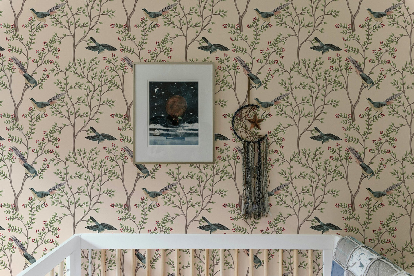 Exotica Chinoiserie Birds and Leaves Light Pink Color Wallpaper