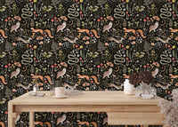 Enchanting fairy forest wallpaper with black background in study area.