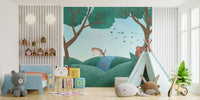 Whimsical fairyland fauna wall mural for magical kids bedroom room.
