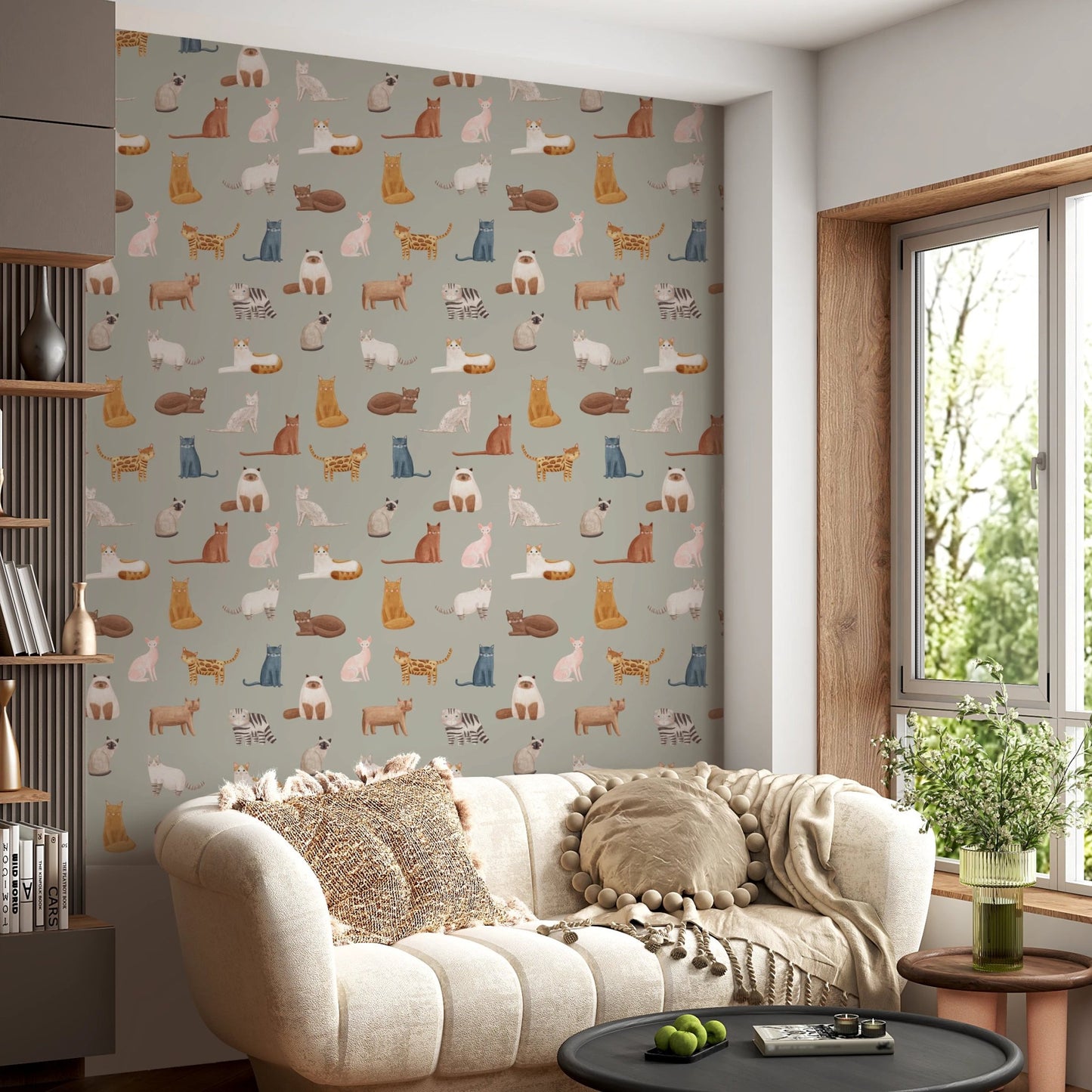 Cute kitten silhouettes in muted tones wall mural