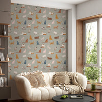 Cute kitten silhouettes in muted tones wall mural