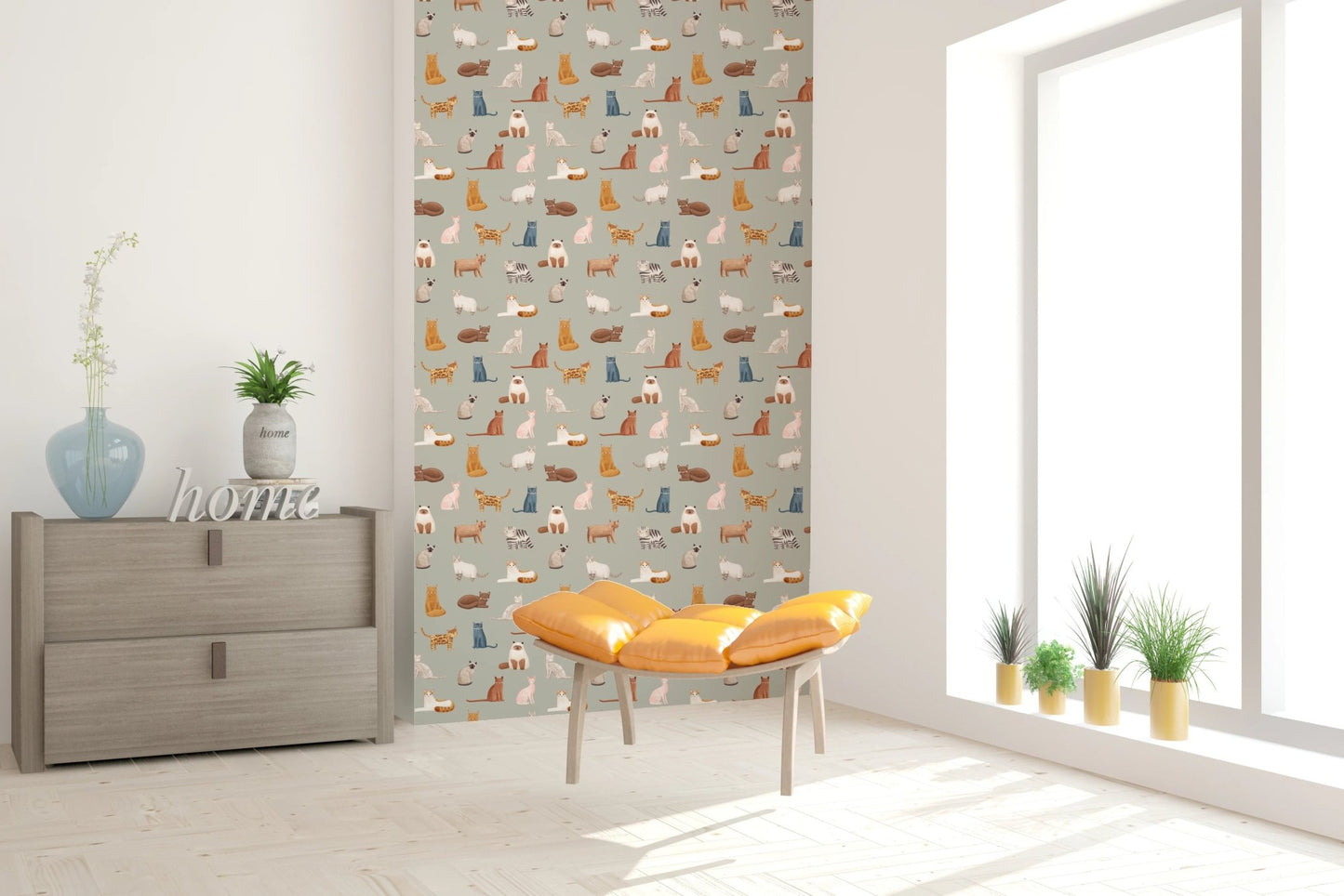 Pastel colored cats sitting and lounging wallpaper