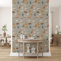 Artistic watercolor kitty motifs on wall mural