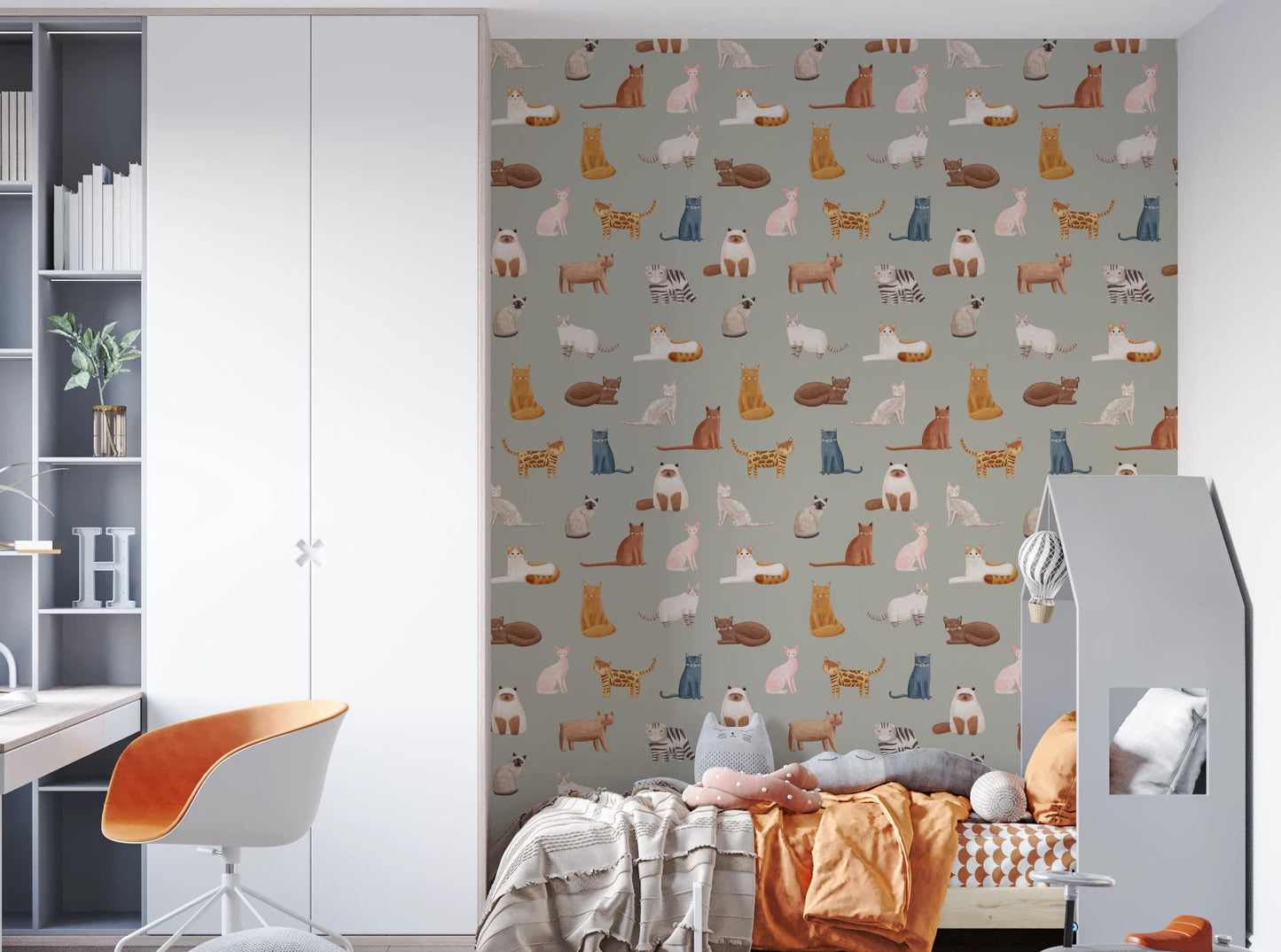 Whimsical feline illustrations for nursery wallpaper