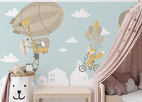 Balloon safari wallpaper with fox and penguin
