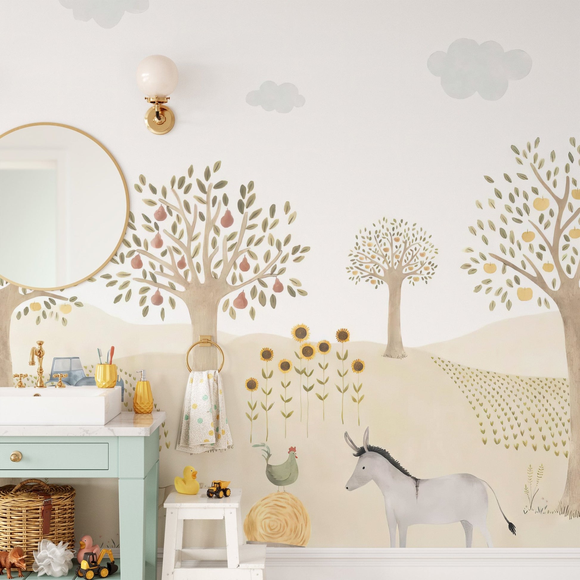 Farm Animals Kids Wallpaper Mural - Wallanza