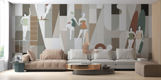 Minimalist fashion wallpaper mural with retro inspired artwork.