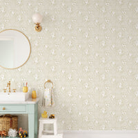 Artistic wall mural design featuring minimalist faces and wavy patterns