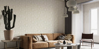 Grey wall mural for living room with repeated Feanne face outlines.