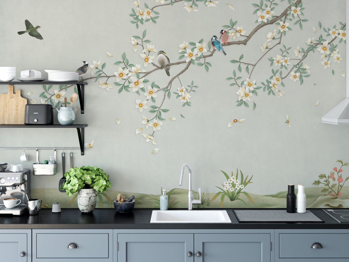 Nature-Inspired Feathered Canopy Wall mural for kitchen backdrop.