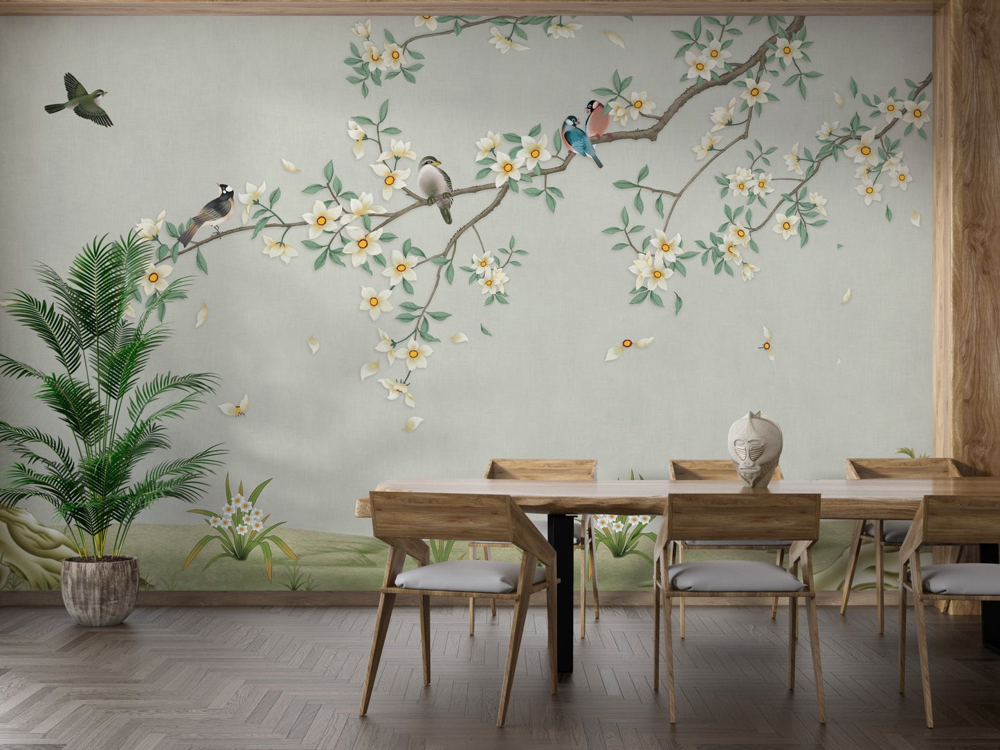 Beautiful Feathered Canopy Wall Mural for dining room.
