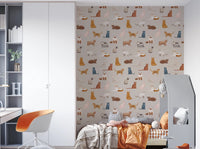 Hand-drawn kitty print wallpaper murals