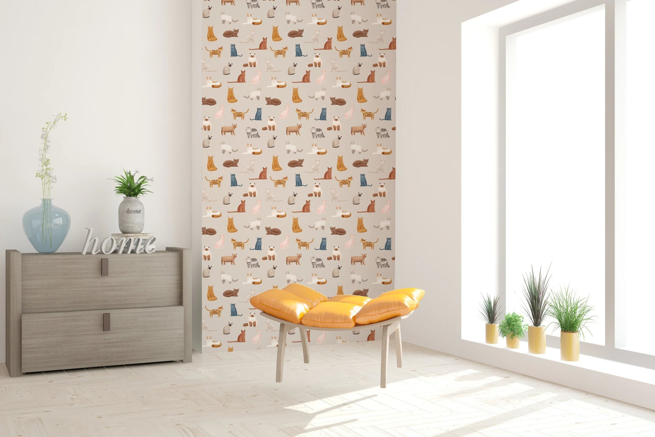 Multi-toned cat pattern wallpaper murals