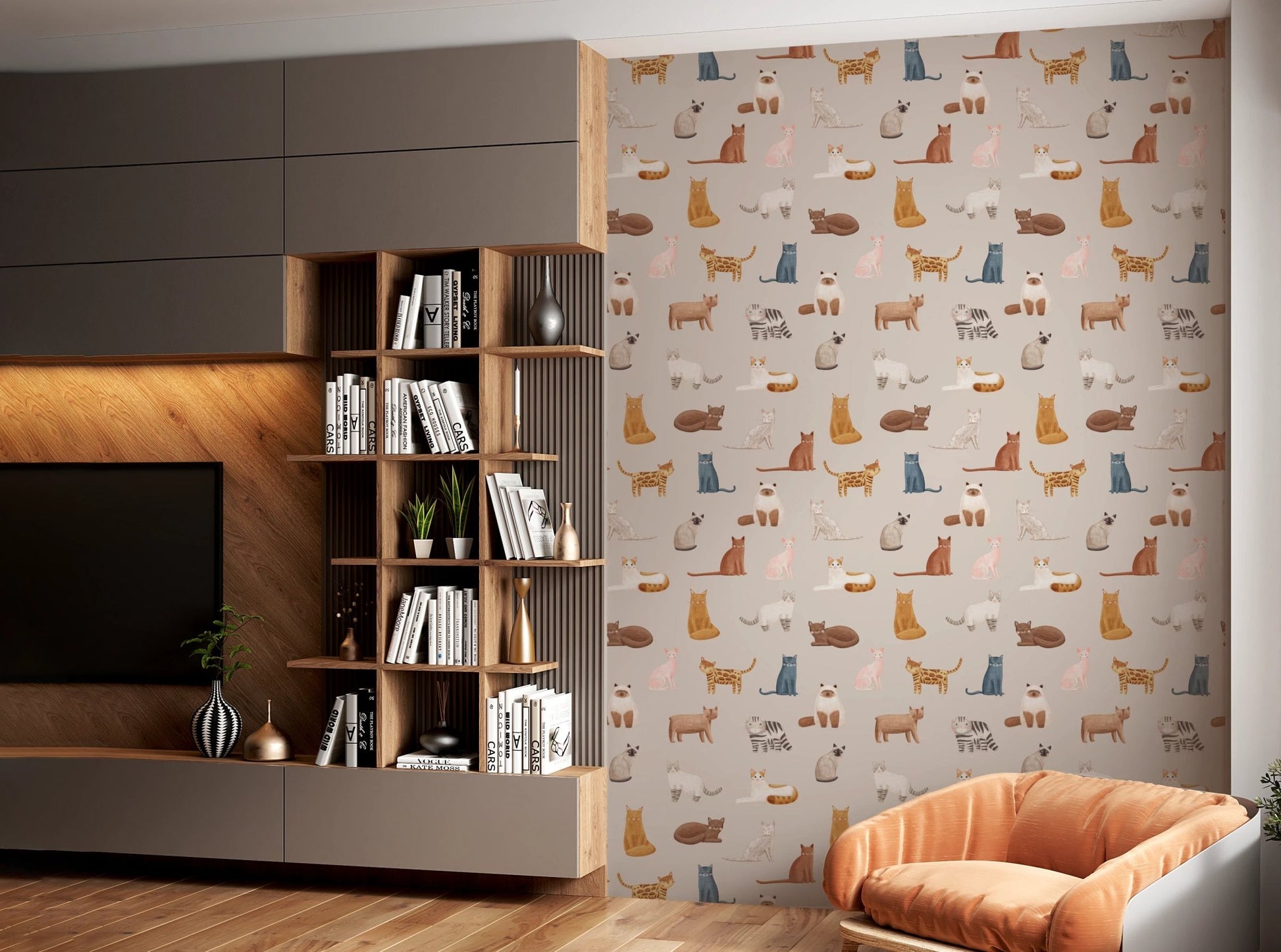 Neutral tone feline wall murals