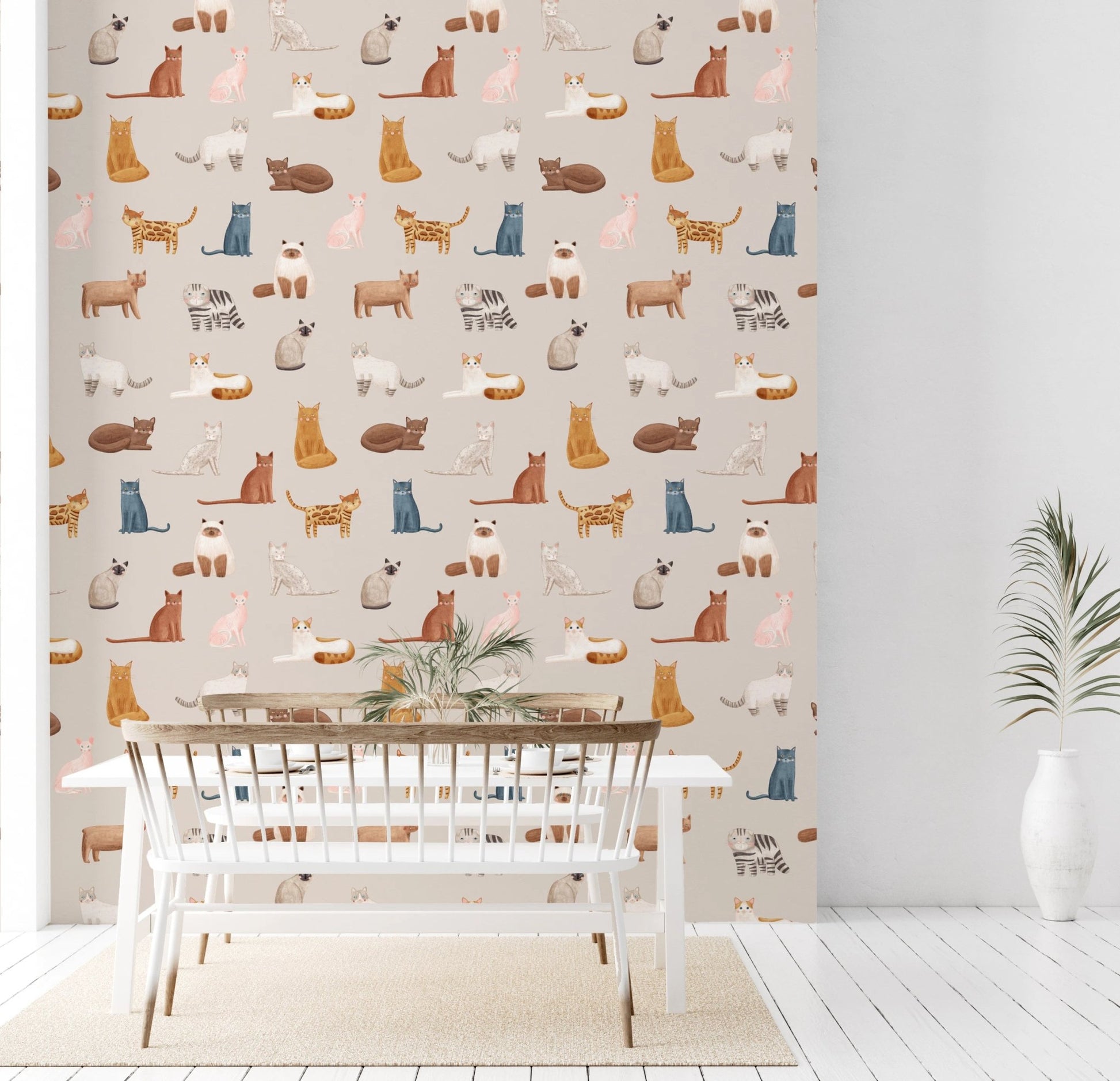 Illustrated breeds feline wall murals