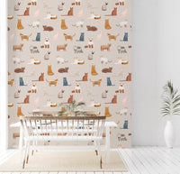 Illustrated breeds feline wall murals