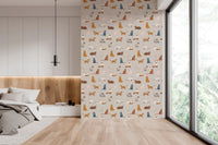 Repeating kitty motif wall murals