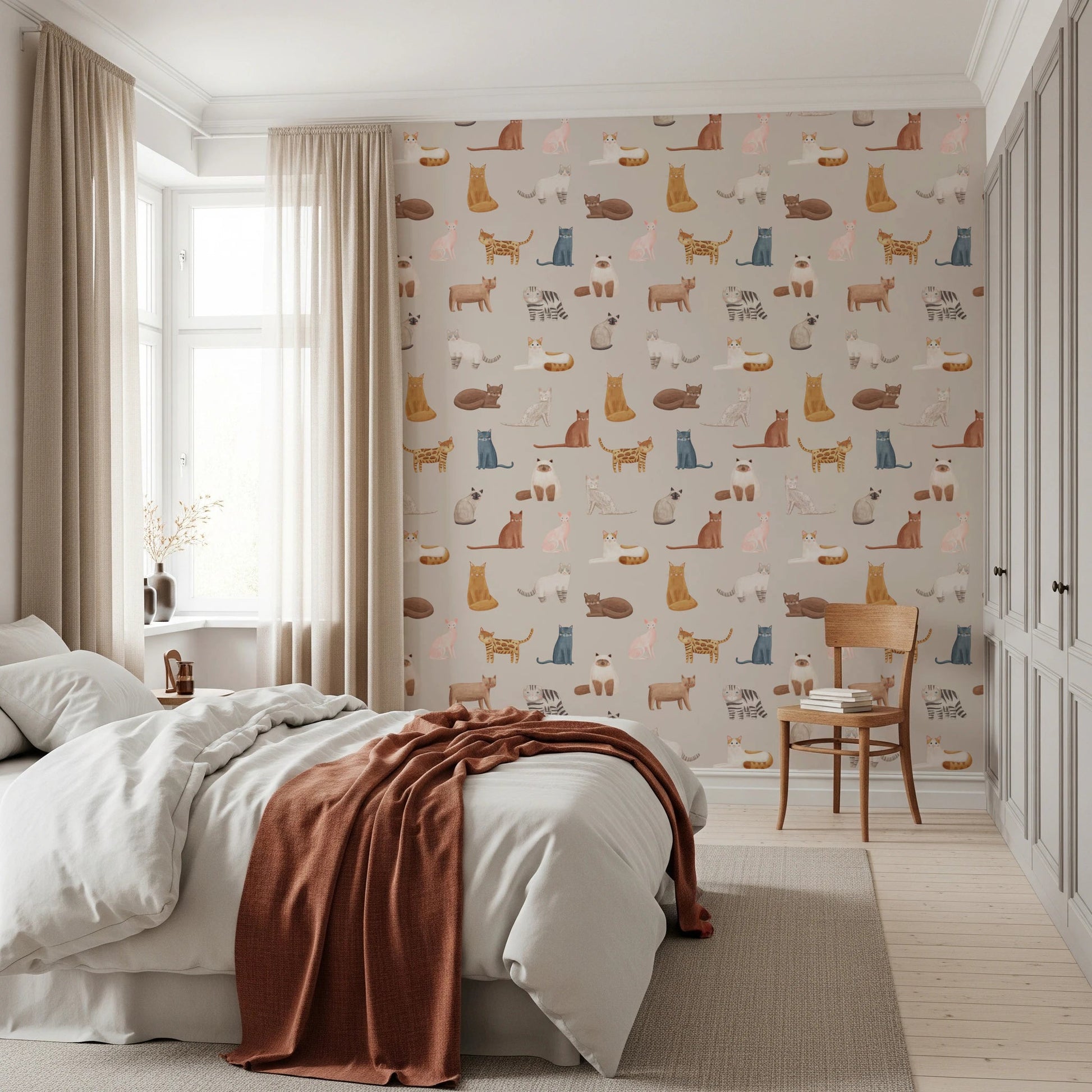 Earthy palette cat wallpaper murals